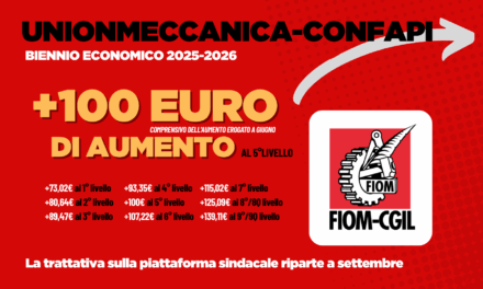 CCNL Unionmeccanica-Confapi. FIOM: sottoscritta ipotesi di accordo per il biennio economico 2025-2026, 100 euro di aumento andando oltre l’inflazione