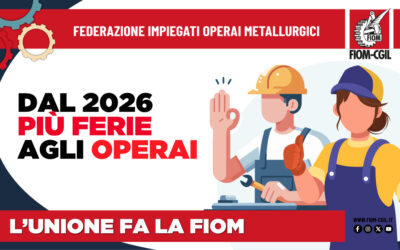 Metalmeccanici. Dal 2026 più ferie agli operai