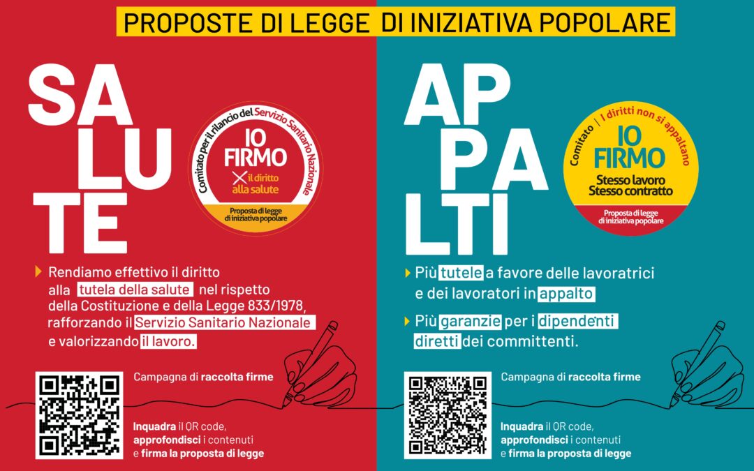 Salute e appalti. 15 e 16 maggio avvio della campagna CGIL su 2 proposte di legge di iniziativa popolare